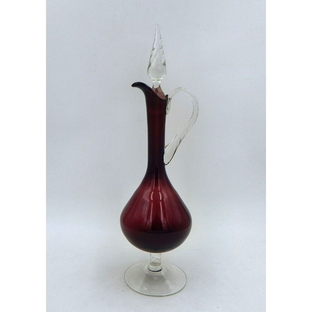 Empoli Glass Amethyst Ewer Pitcher Decanter Twisted Stopper Base Handle Italian